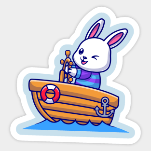 Cute Rabbit Riding Boat Cartoon Sticker